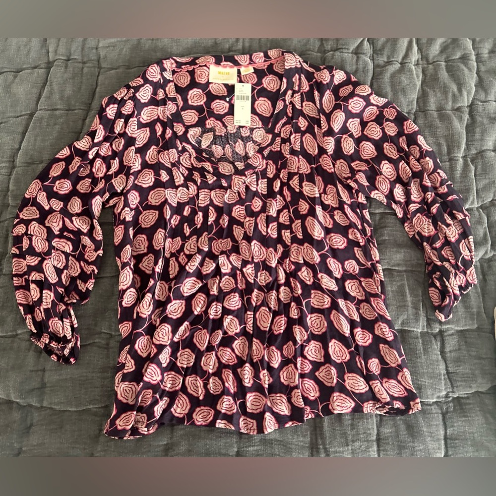 Anthropologie too. NWT. Navy with pink rosette pattern. Size Small